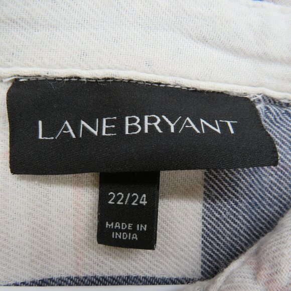 Lane Bryant Shirt Womens 22/24 Plaid Button Polka Dot Trim Roll Tab Sleeve - Picture 4 of 10